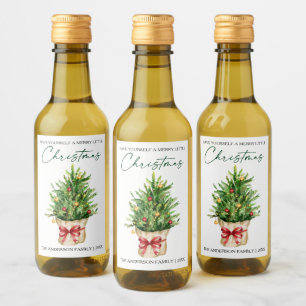 Weihnachts-Wasserfarbe-Tanne-Rote-Schleife-Kalligr Weinetikett