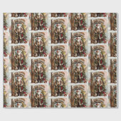 Weihnachts Wasserfarbe Weihnachtsmann mit Welpe Geschenkpapier (Flach)