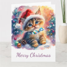 Weihnachts Wasserfarbe Wertvolle Kitten mit Bow