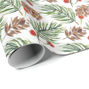 Weihnachts-Wasserfarbe Zapfen Ast Feiertag Geschenkpapier
