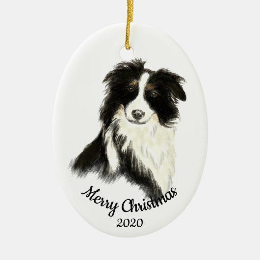 Weihnachts Wasserfarben Border Collie Dog Keramikornament (Vorne)