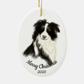 Weihnachts Wasserfarben Border Collie Dog Keramikornament (Hinten)