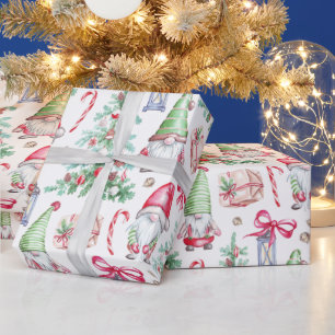 Weihnachts-Wasserfarben-Gnome, Weihnachtsbäume Geschenkpapier