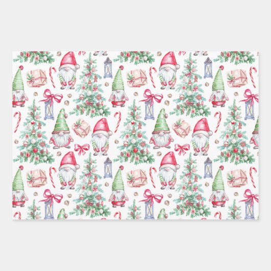 Weihnachts-Wasserfarben-Gnome, Weihnachtsbäume Geschenkpapier Set (Vorderseite 2)