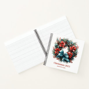 Weihnachts-Wasserfarben-Kranz mit Stechpalme Notizblock