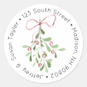 Weihnachts-Wasserfarben-Mistletoadressen-Etikett Runder Aufkleber (Vorderseite)
