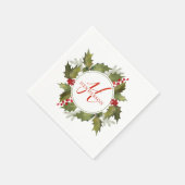 Weihnachts-Wasserfarben-Monogramm-Skript Holly Wre Serviette (Ecke)