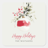 Weihnachts-Wasserfarben-Ornament mit personalisier Quadratischer Aufkleber (Vorderseite)