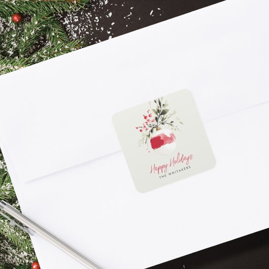 Weihnachts-Wasserfarben-Schmuck mit individuellem  Quadratischer Aufkleber