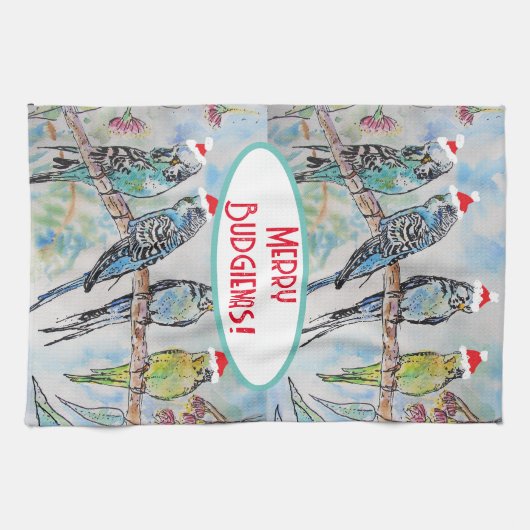 Weihnachts-Wasserfarbenmaler Vogel Geschirrtuch (Horizontal)