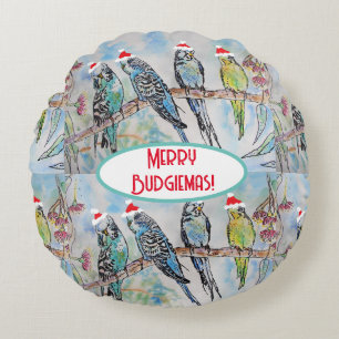 Weihnachts-Wasserfarbenmaler Vogel Rundes Kissen