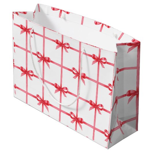 Weihnachts-Wasserfarbenrote Bogen und Karierte Große Geschenktüte (Rückseite Schrägansicht)