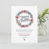 Weihnachts-Watercolor-Grün-Berry-Kranz-Schrift Feiertagskarte (Stehend Vorderseite)