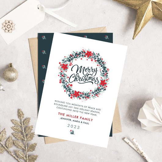 Weihnachts-Watercolor-Grün-Berry-Kranz-Schrift Feiertagskarte