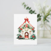Weihnachts-Watercolor House Postkarte (Stehend Vorderseite)