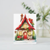 Weihnachts-Watercolor House Postkarte (Stehend Vorderseite)