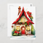 Weihnachts-Watercolor House Postkarte (Vorne/Hinten)