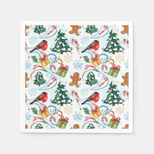 Weihnachts-Watercolor-Muster Serviette (Vorderseite)