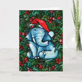 Weihnachts-Weihnachten Elephant mit Holly Karte (Vorderseite)