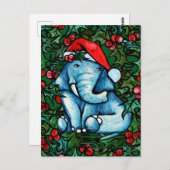 Weihnachts-Weihnachten Elephant mit Holly Postkarte (Vorne/Hinten)