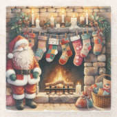 Weihnachts-Weihnachts-Strümpfe am Feuerplatz Glasuntersetzer (Vorderseite)