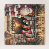 Weihnachts-Weihnachts-Strümpfe am Feuerplatz Puzzle (Horizontal)