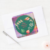 Weihnachts-Weihnachtsaufkleber für das Karierte Re Quadratischer Aufkleber (Umschlag)