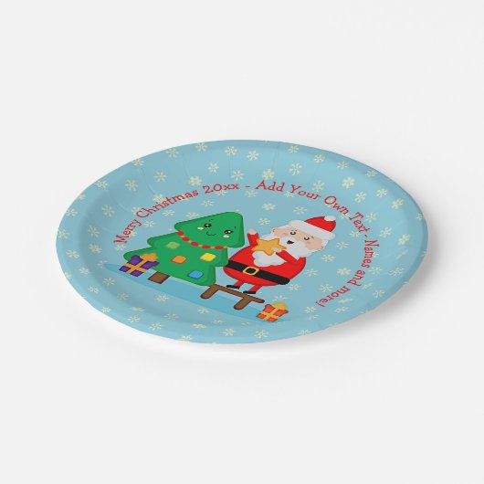 Weihnachts-Weihnachtsbaum 20xx Text 7" hinzufügen Pappteller (Schrägansicht)