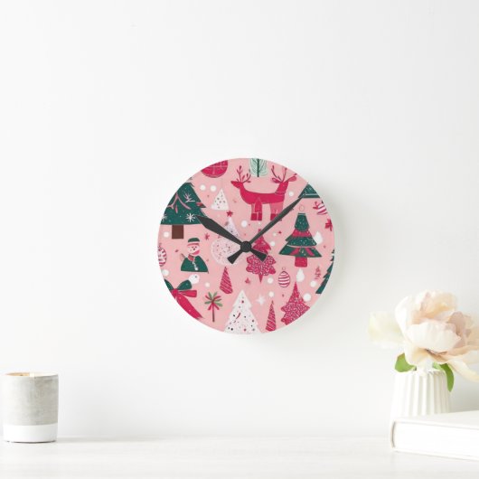 Weihnachts Weihnachtsbäume Schneeflocke Runde Wanduhr (Zuhause)