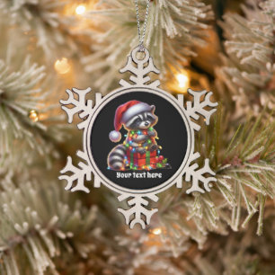Weihnachts-Weihnachtsbotschaft Raccoon Schneeflocken Zinn-Ornament