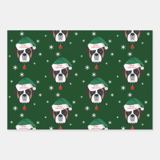 Weihnachts-Weihnachtsboxer-Hund-Schneeflocke Geschenkpapier Set (Vorderseite)