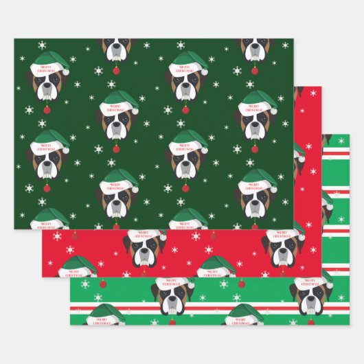 Weihnachts-Weihnachtsboxer-Hund-Schneeflocke Geschenkpapier Set (Set)