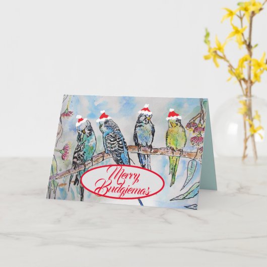 Weihnachts-Weihnachtsbudgien-Budgie-Funny-Bird-Car Karte (Gelbe Blume)