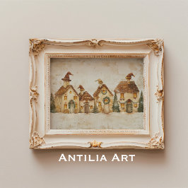 Weihnachts-Weihnachtsdorf Malerei Whimsical Xmas Poster