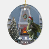 Weihnachts-Weihnachtsdrachenbaum Feuerplatz-Szene Keramik Ornament (Links)