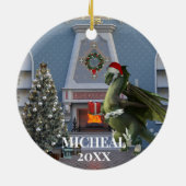 Weihnachts-Weihnachtsdrachenbaum Feuerplatz-Szene Keramik Ornament (Hinten)