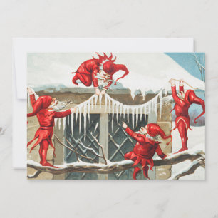 Weihnachts-Weihnachtselfen dekorieren ihre Zuhause Feiertagskarte