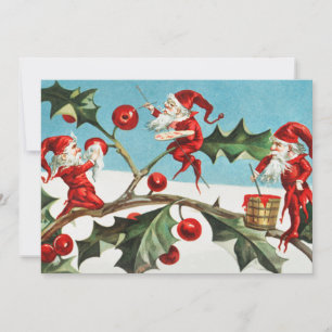 Weihnachts-Weihnachtselfen Malerei Berries auf Blä Feiertagskarte