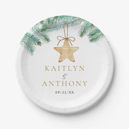 Weihnachts-Weihnachtsfeier mit Aquarellkiefern Pappteller (Vorderseite)