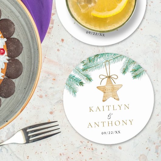 Weihnachts-Weihnachtsfeier mit Aquarellkiefern Runder Pappuntersetzer