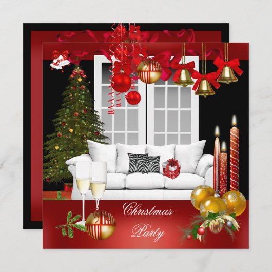 Weihnachts Weihnachtsfeier Rote weiße Bälle Einladung (Vorne/Hinten)