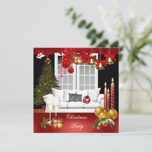 Weihnachts Weihnachtsfeier Rote weiße Bälle Einladung (Stehend Vorderseite)