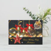 Weihnachts-Weihnachtsfeiertag Party Gold Red Black Einladung (Stehend Vorderseite)