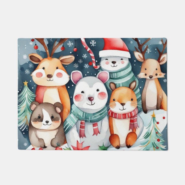 Weihnachts-Weihnachtsfeiertage - niedliche Tiere Fußmatte (Vorderseite)