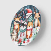 Weihnachts-Weihnachtsfeiertage - niedliche Tiere Runde Wanduhr (Winkel)