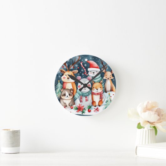 Weihnachts-Weihnachtsfeiertage - niedliche Tiere Runde Wanduhr (Zuhause)