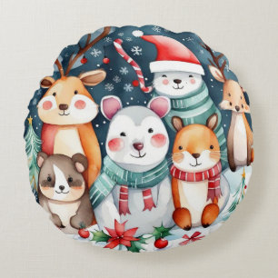 Weihnachts-Weihnachtsfeiertage - niedliche Tiere Rundes Kissen
