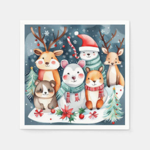 Weihnachts-Weihnachtsfeiertage - niedliche Tiere Serviette