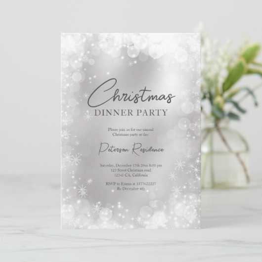 Weihnachts-Weihnachtsfest in Silber, elegant und e Einladung (Stehend Vorderseite)