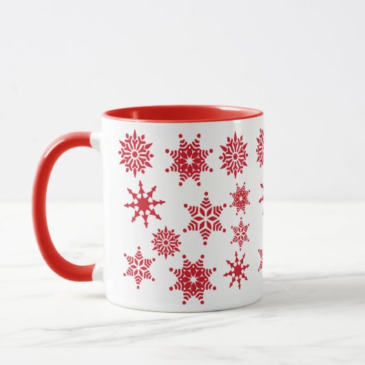 Weihnachts-Weihnachtsfest Weißes Rotes Schneeflock Tasse (Links)